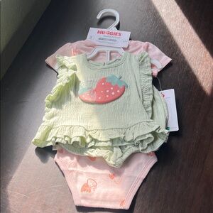 NWT 6mon Huggies Baby Strawberry Outfit Set - Green and Pink